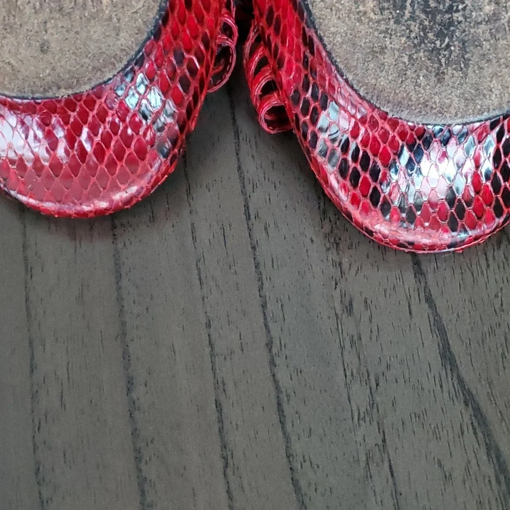 René Caovilla Snakeskin Slingback Heel Sandals, Red, 39EU (9US) - Picture 8 of 15